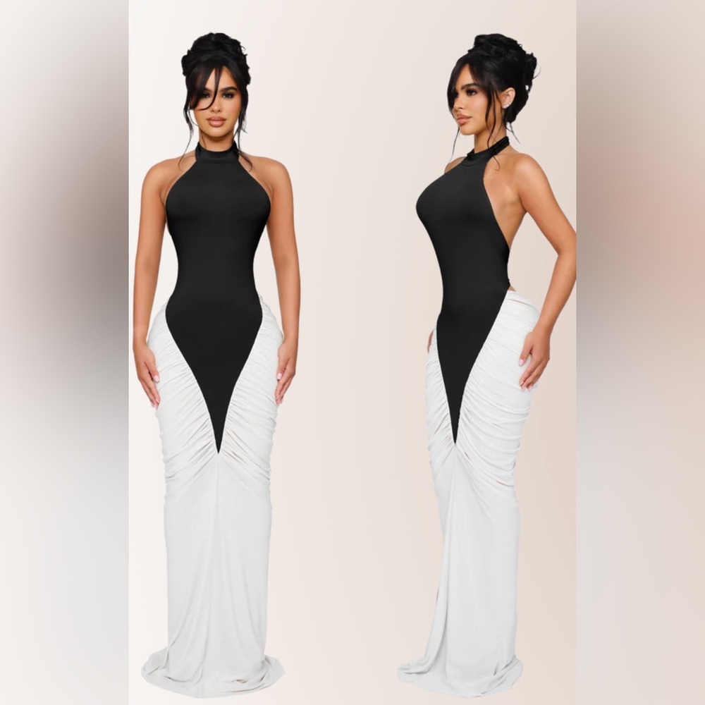 Elegant Black and White Halter Dress